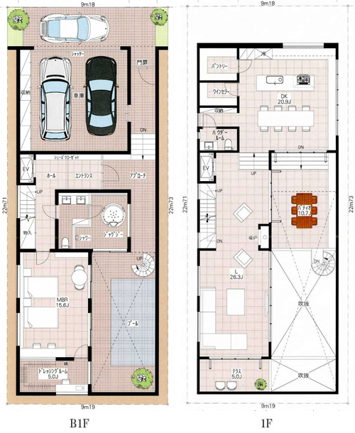 建物参考プラン（敷地面積が208.88m²[63.18坪]の場合）