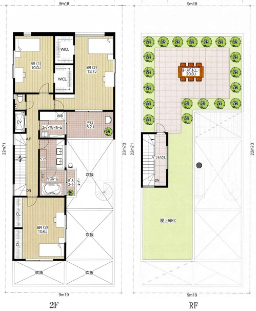 建物参考プラン（敷地面積が208.88m²[63.18坪]の場合）