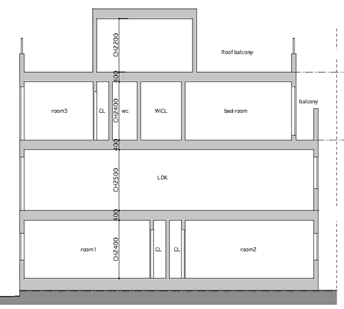4分割（A区画）建物参考プラン断面図