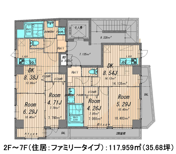 2F～7F（ファミリータイプ） 参考プラン